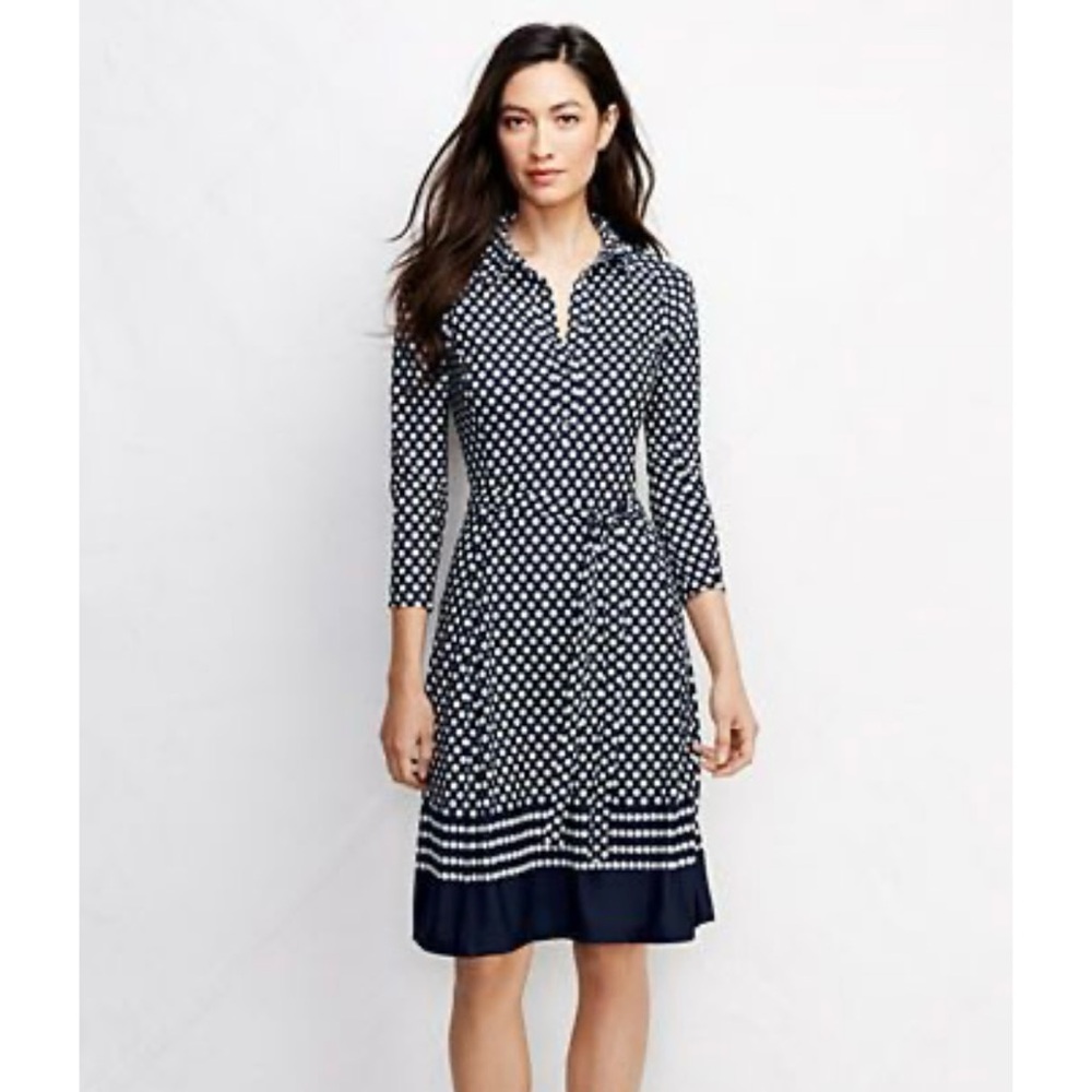 Lands’ End Navy Polka Dot Women's Fit and Flare Dress